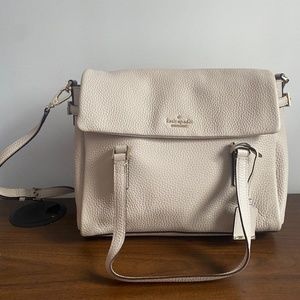 Kate Spade Convertible Satchel Pebbled Front Flap Purse White Leather Cross Body